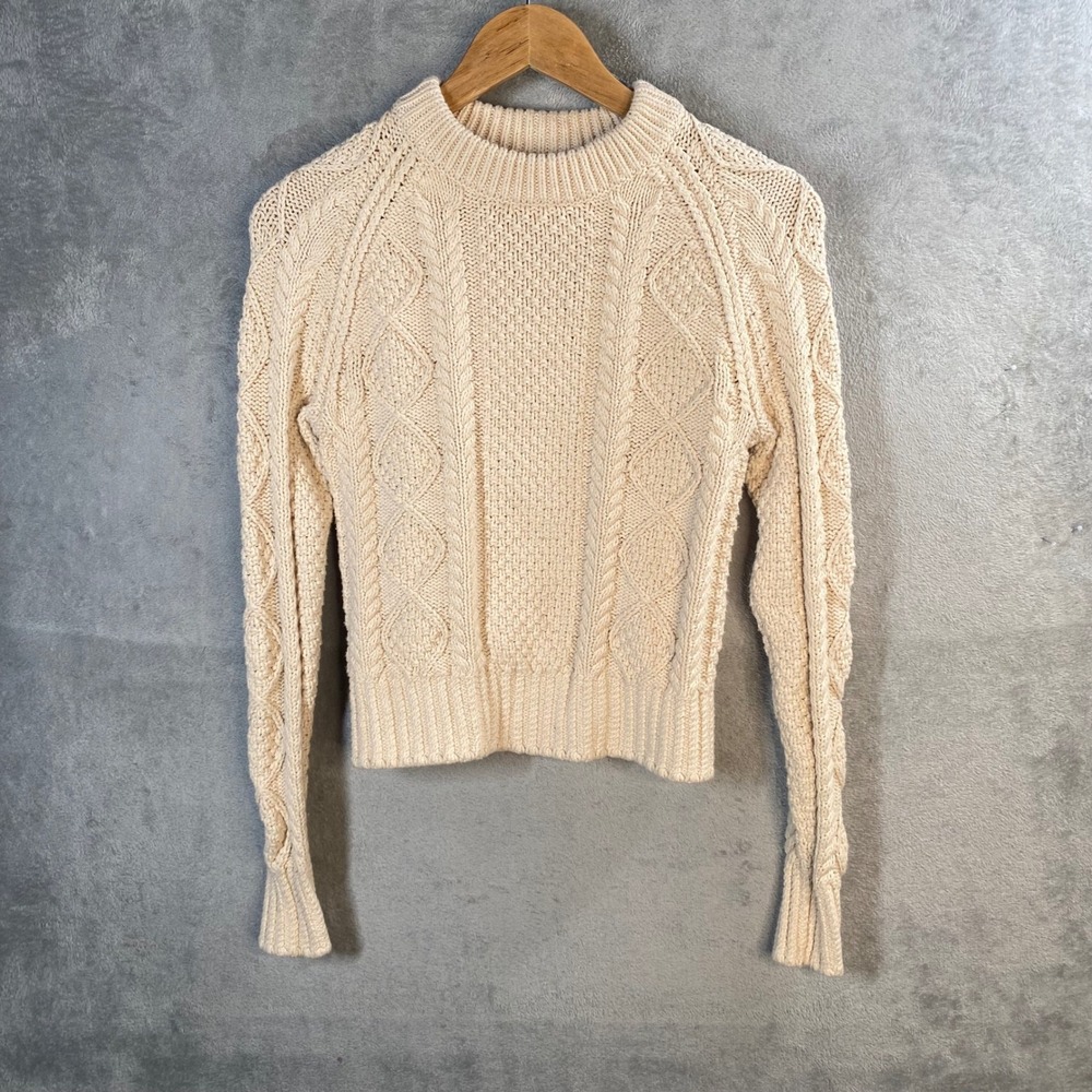L.L.Bean Signature Cable Knit Sweater Womens XS Fisherman Quiet Luxury Nautical
